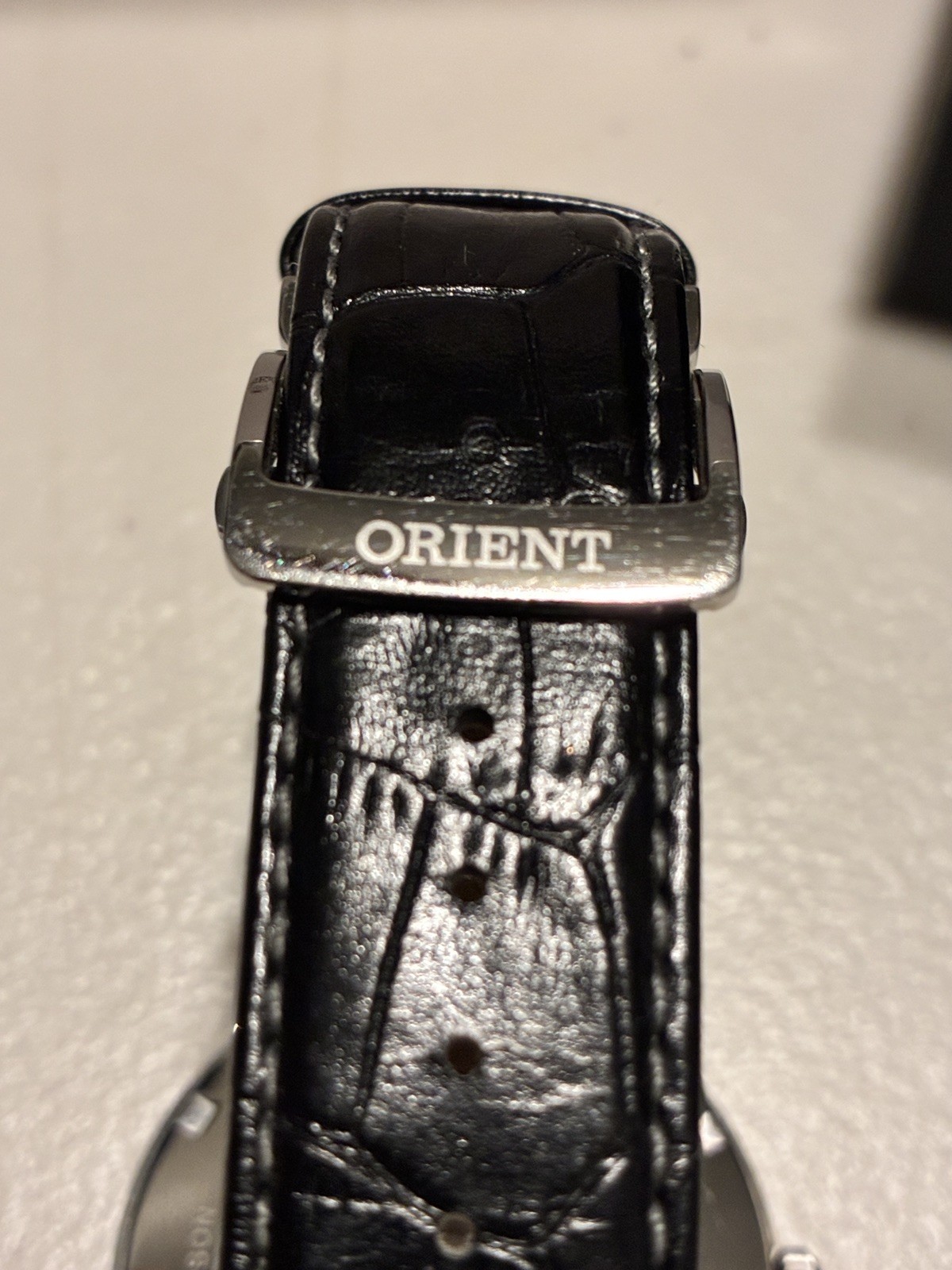Orient Men’s Sun And Moon Automatic Watch Silver Stainless Case Black Leather