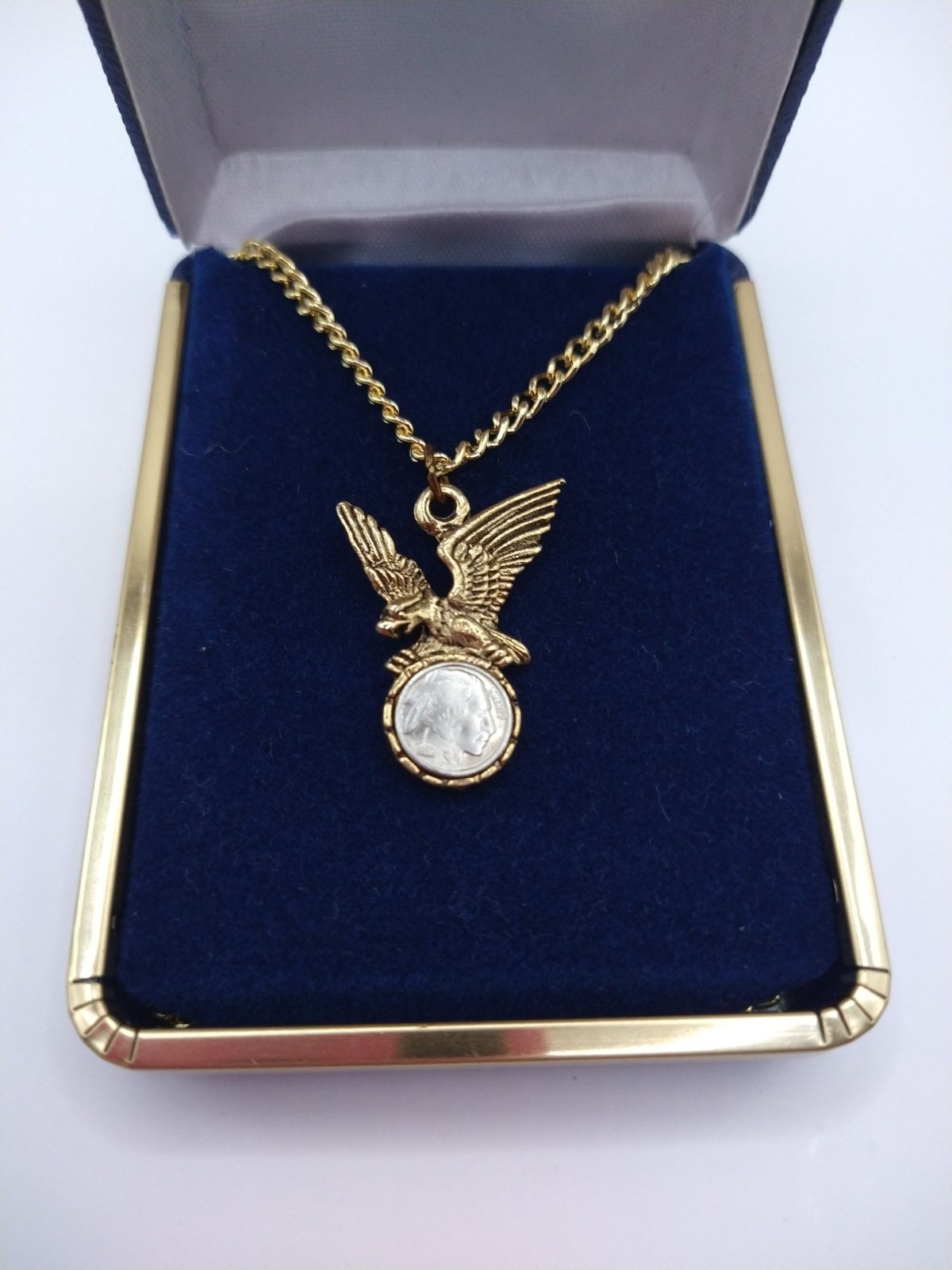 Gold-Tone Eagle Coin Pendant Necklace With Chain In Sir Lancelot Box