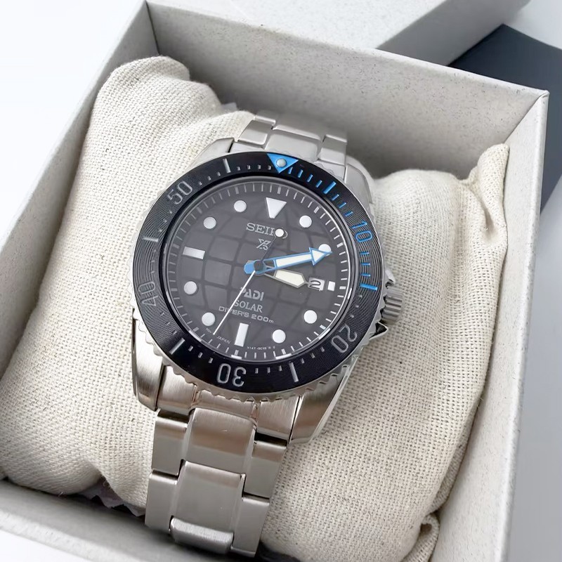 Seiko Prospex Sea Solar Power Men Black Dial Stainless Steel SNE575 Watch 38.5mm
