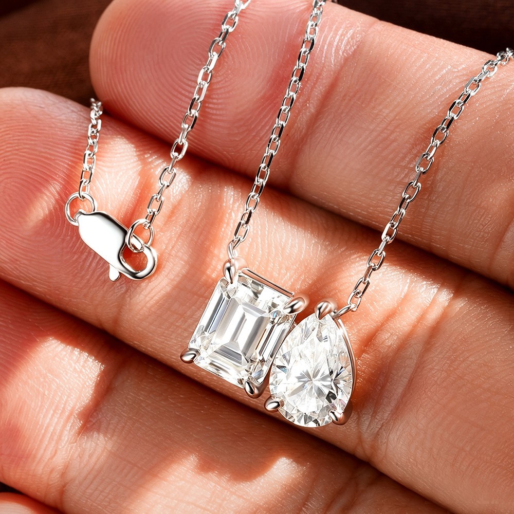 1/3CT Emerald Cut Moissanite Pendant Necklace Women 925 Sterling Silver Chain