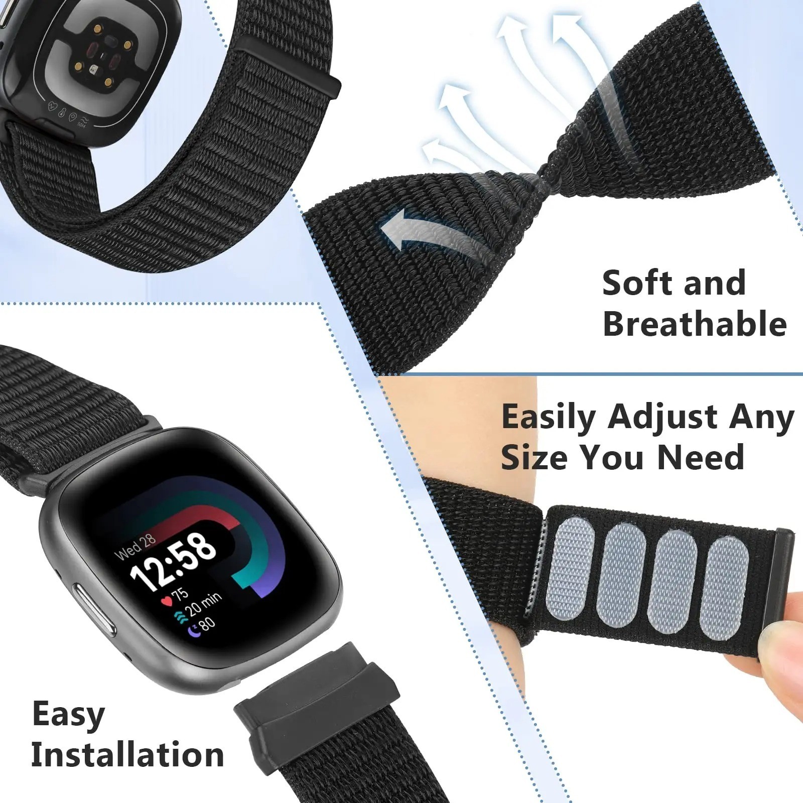 Woven Nylon Strap Sport Wristband Watch Band For Fitbit Versa 4 /3