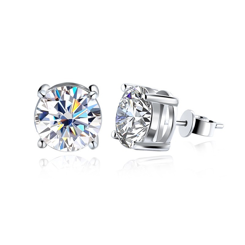 3-5mm D/VVS1 Round Cut Real Moissanite Women Stud Earrings 925 Sterling Silver
