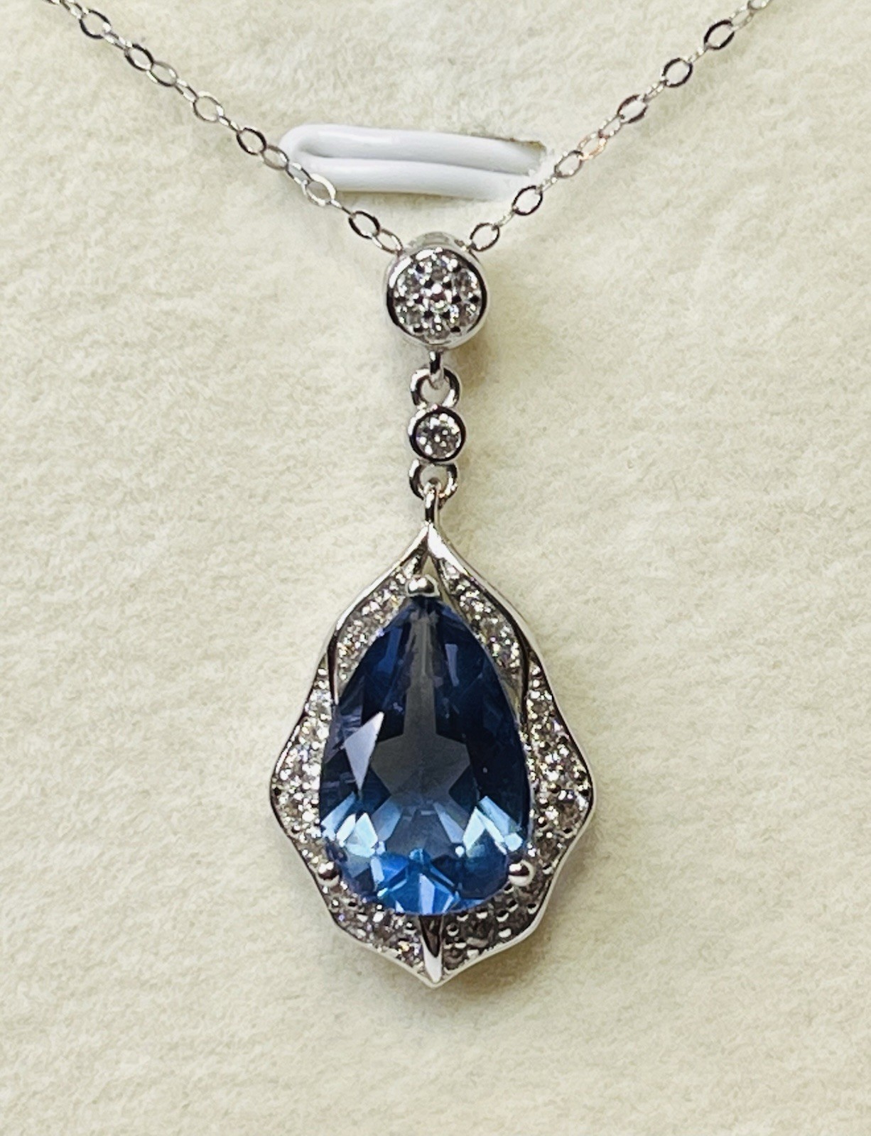 Real 925 Sterling Silver Natural Beautiful Blue Fluorite Pendant Necklace