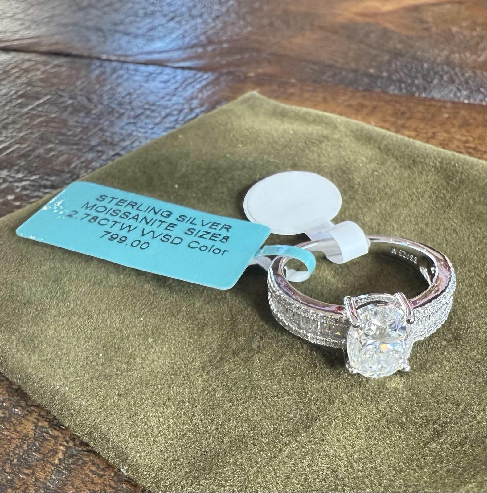 Engagement Wedding SIZE 8 Moissanite Ring 925 Sterling Silver $799.99 Retail