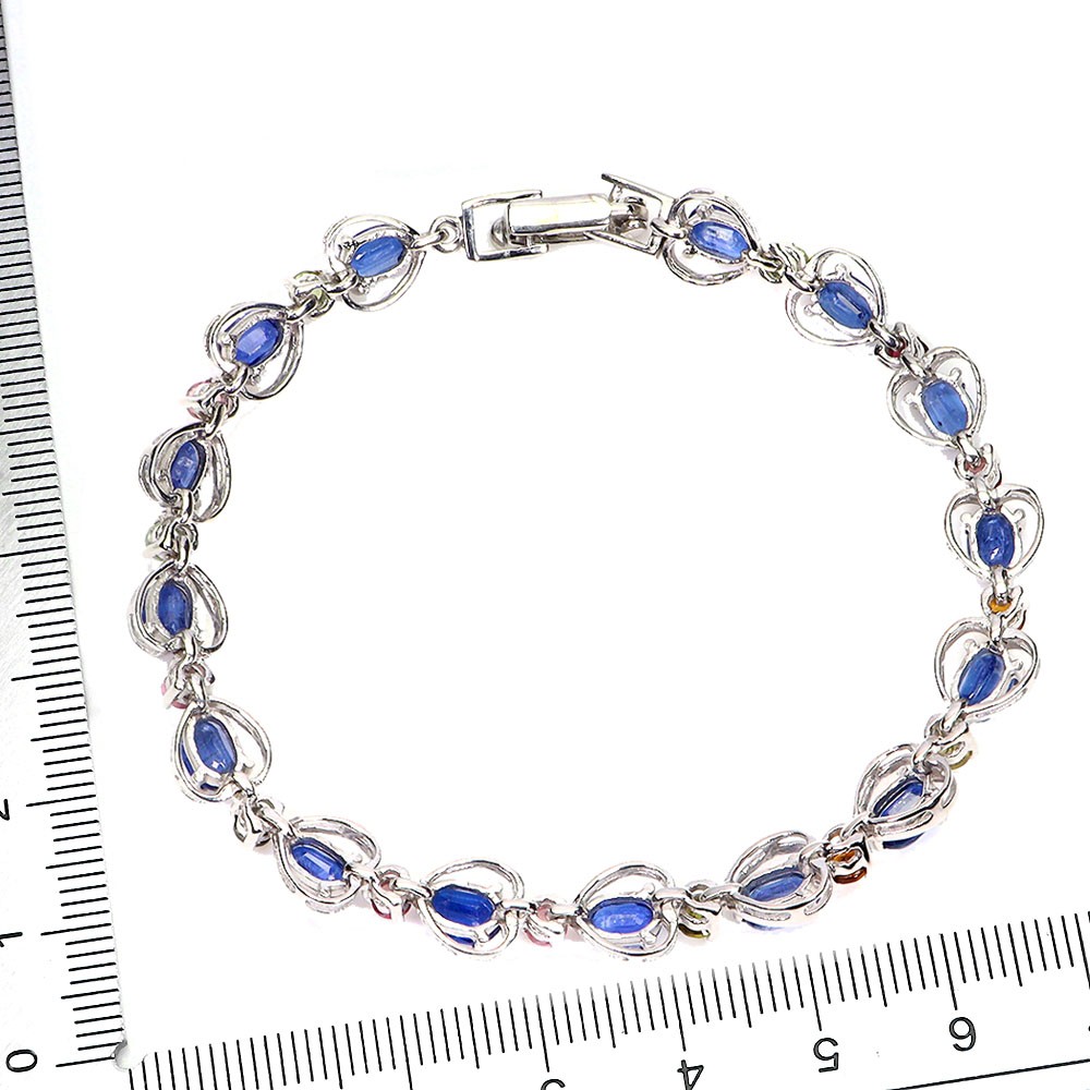 925 Sterling Silver Bracelet Oval Kyanite 6x4mm Tourmaline Gemstone Jewelry 7in