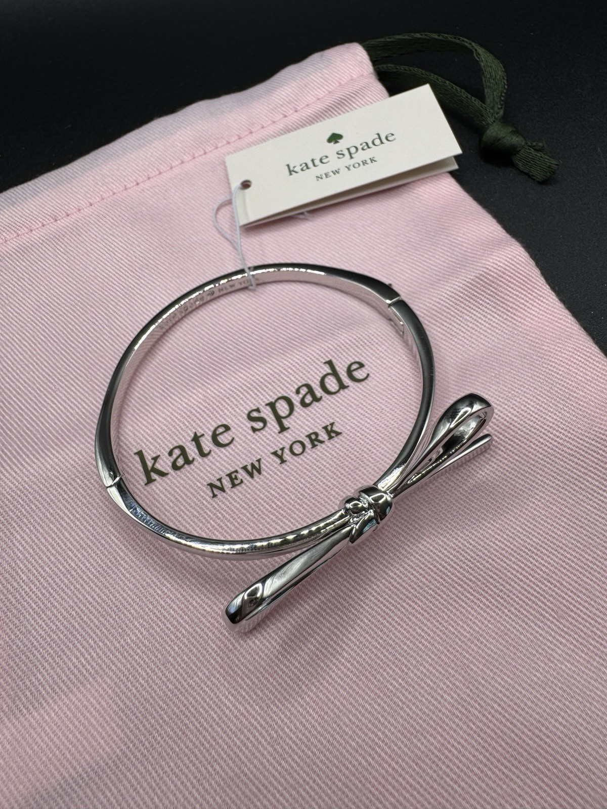Kate Spade Skinny Mini Bow Bangle Bracelet Silver NWT w/ Dust Bag O0RU2912