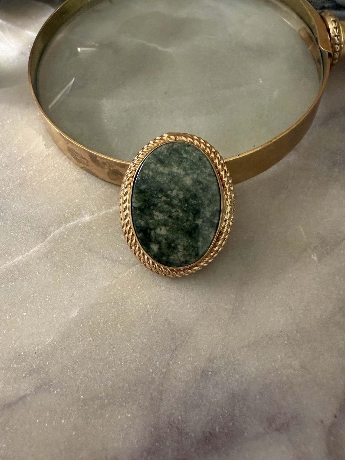 Vintage Burt Cassell 12K Gold Filled Nephrite Jade Brooch Pin