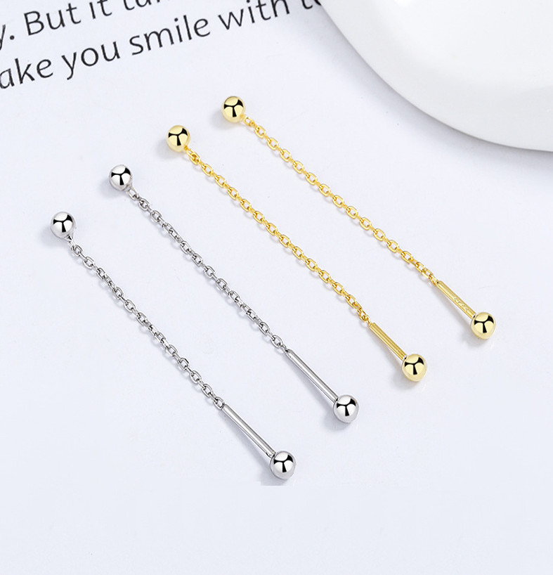 Women Girl Silver Gold Ball Chain Screwback Threader Stud Chain Earrings TH4
