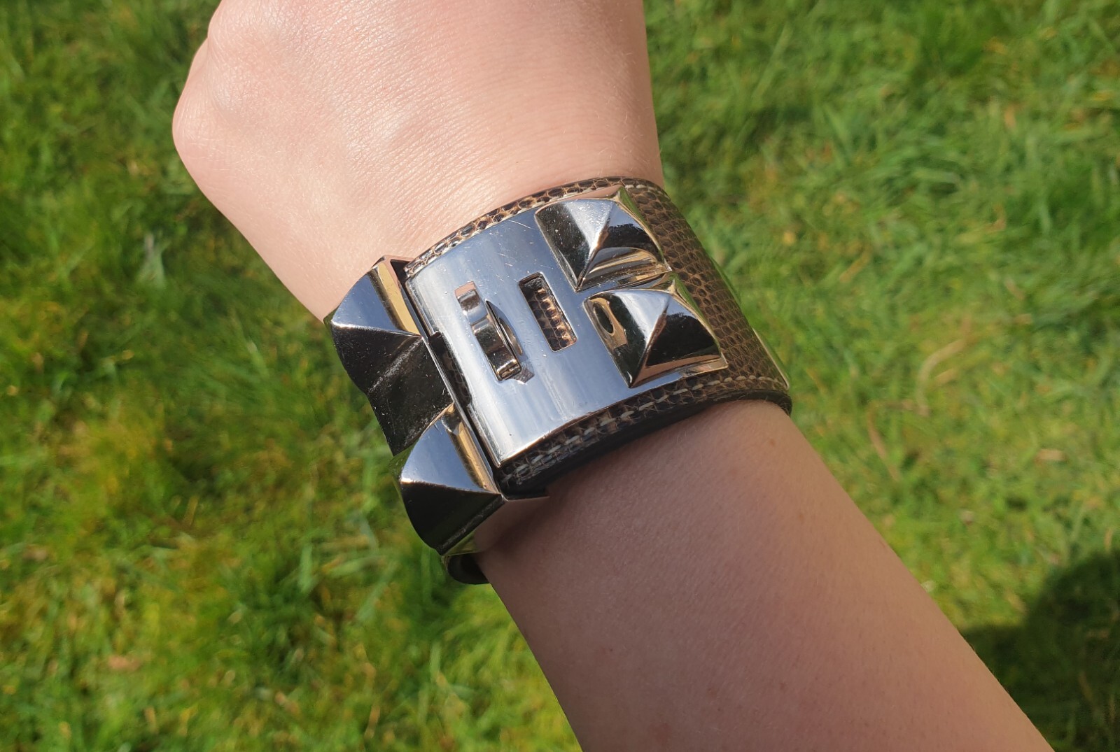 Hermès Collier de Chien Lizard Leather Genuine Leather Palladium Bracelet S