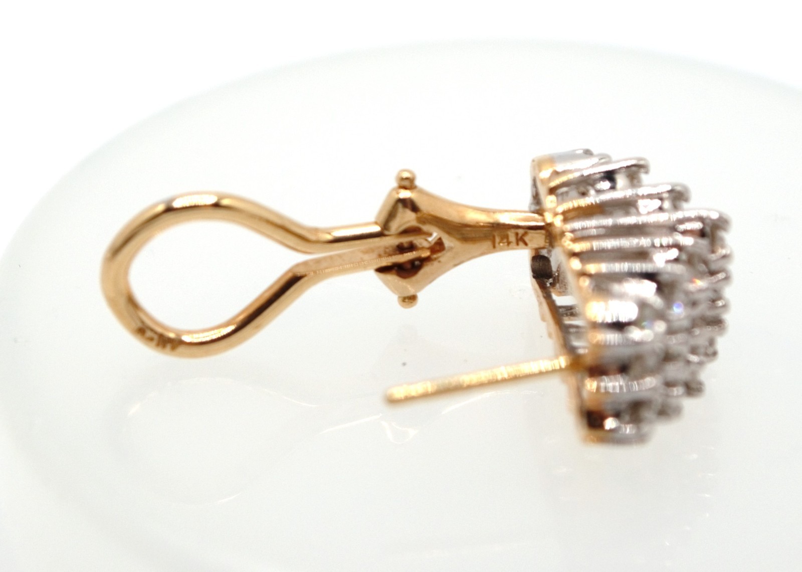 14K Yellow & White Gold Diamond 3D Cluster Huggie Hoop Earrings 6.69 Grams