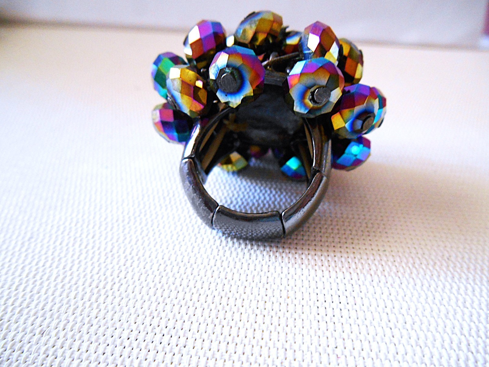 Black Multi-color Iridescent Beaded Stretch Ring
