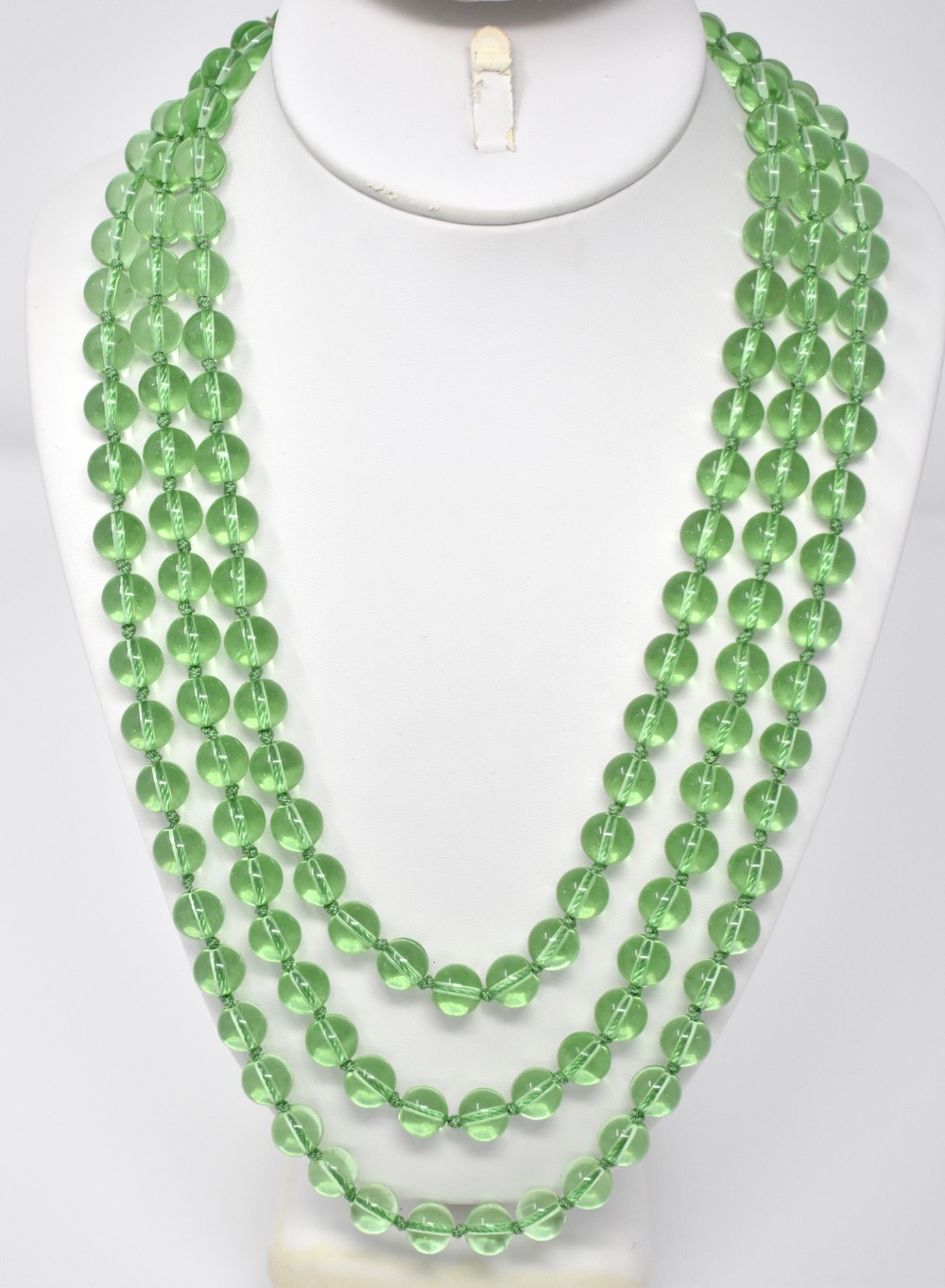 68″ Clear Green 10mm Round Smooth Glass Bead Knotted Necklace Wrappable Flapper