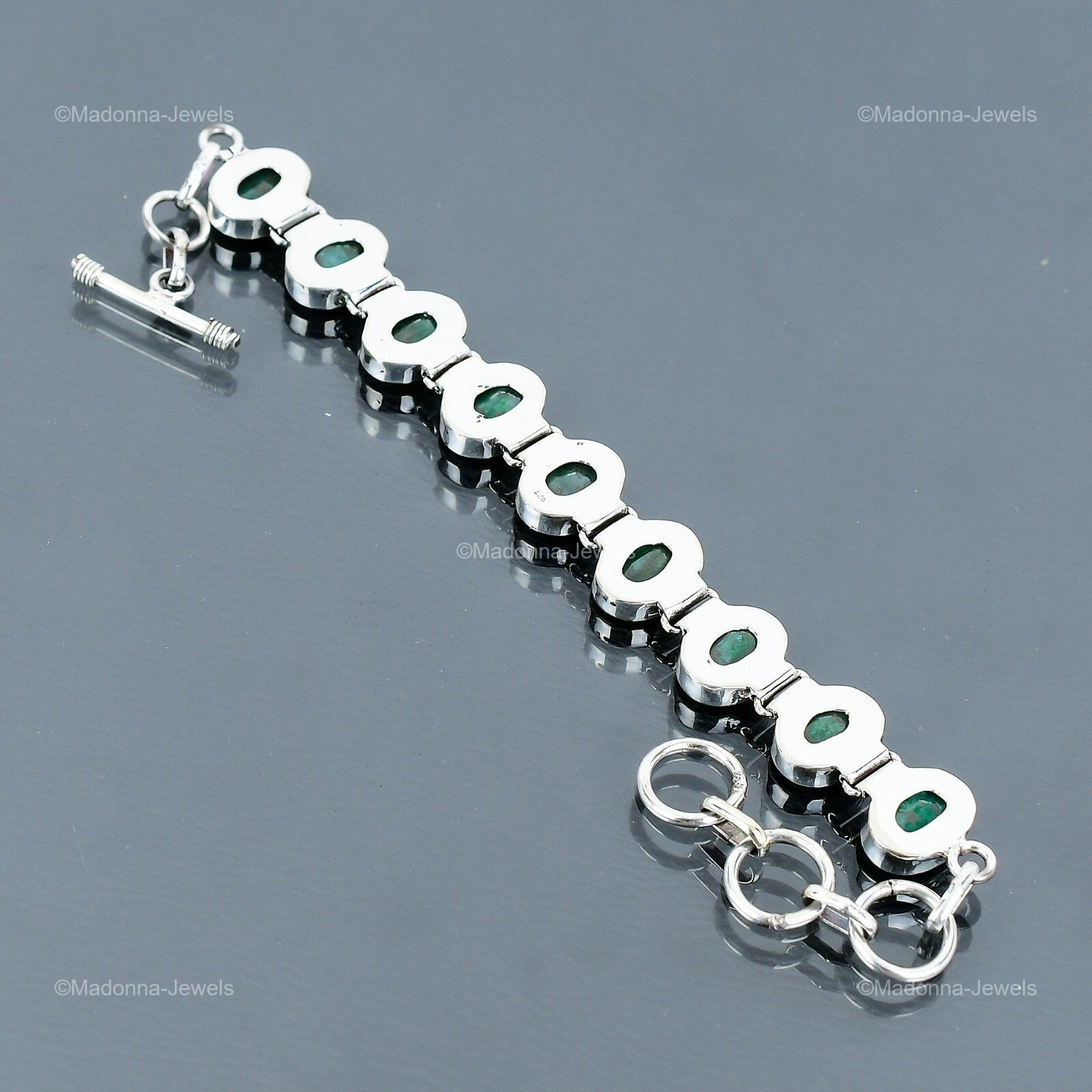 Mothers day Deal Natural Zambian Emrald Sterling Silver Chain Bracelet Jewelry