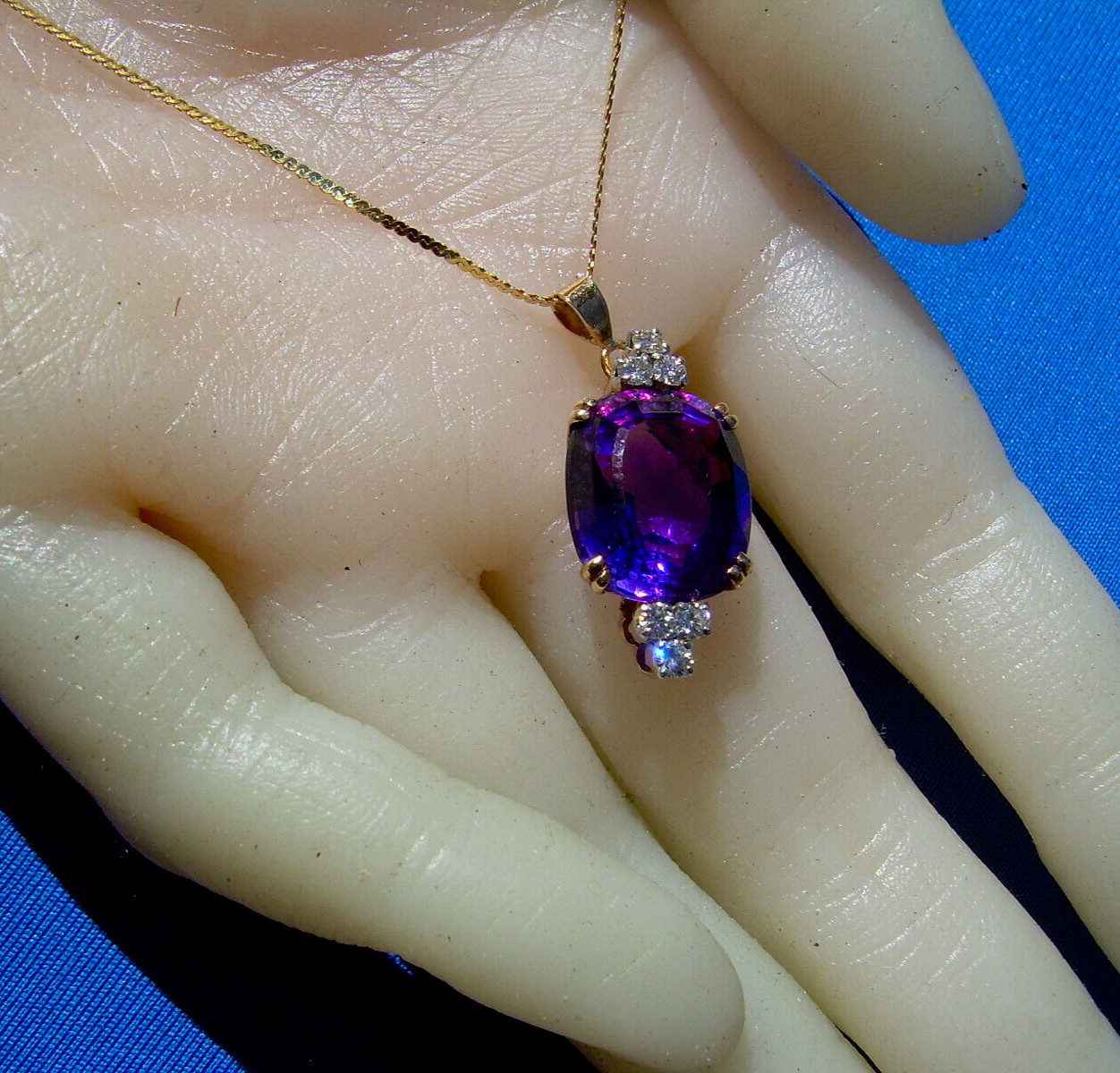 Original EARTH MINED AMETHYST DIAMOND Deco Style Necklaces SOLID 14K GOLD 20″ in