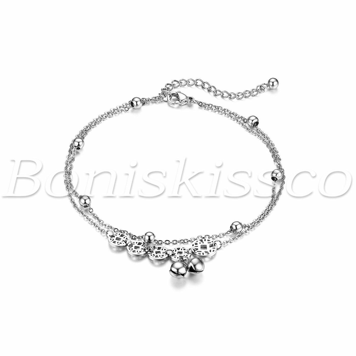 Women Adjustable Stainless Steel Coins Fortune Multi-Layer Anklet Chain Bracelet