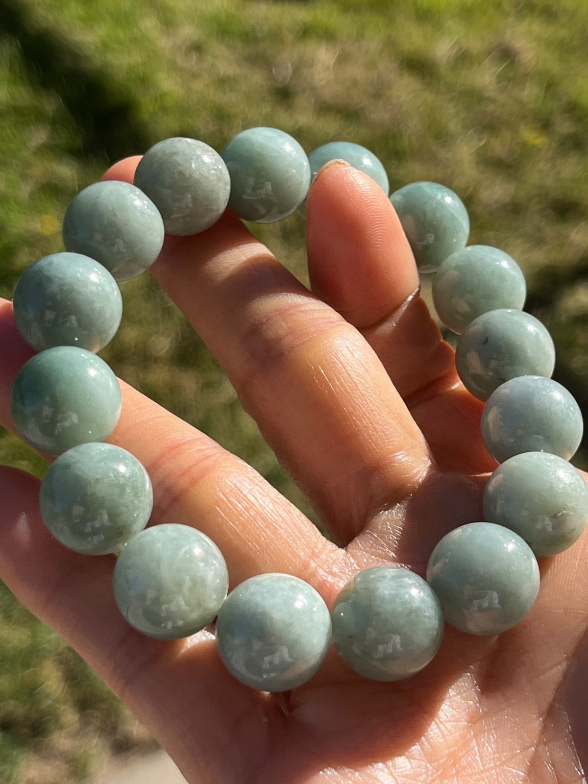 Natural Burmese Jadeite Jade Bead Bracelet 13.4mm-13.9mm Type A Untreated 69.5g)