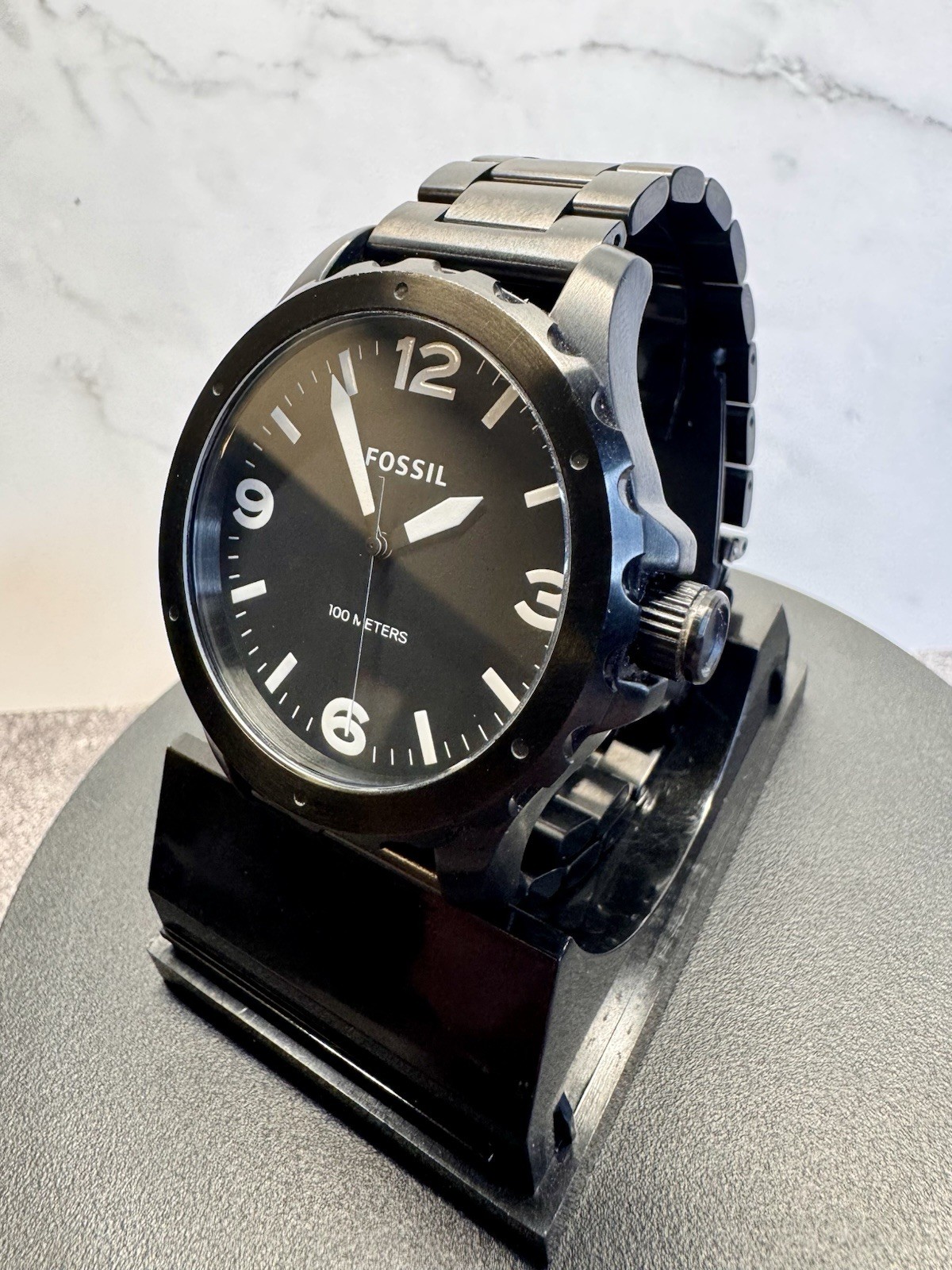 Fossil Nate JR1448 Men’s 45mm Black IP Stainless Steel Quartz Watch 100M