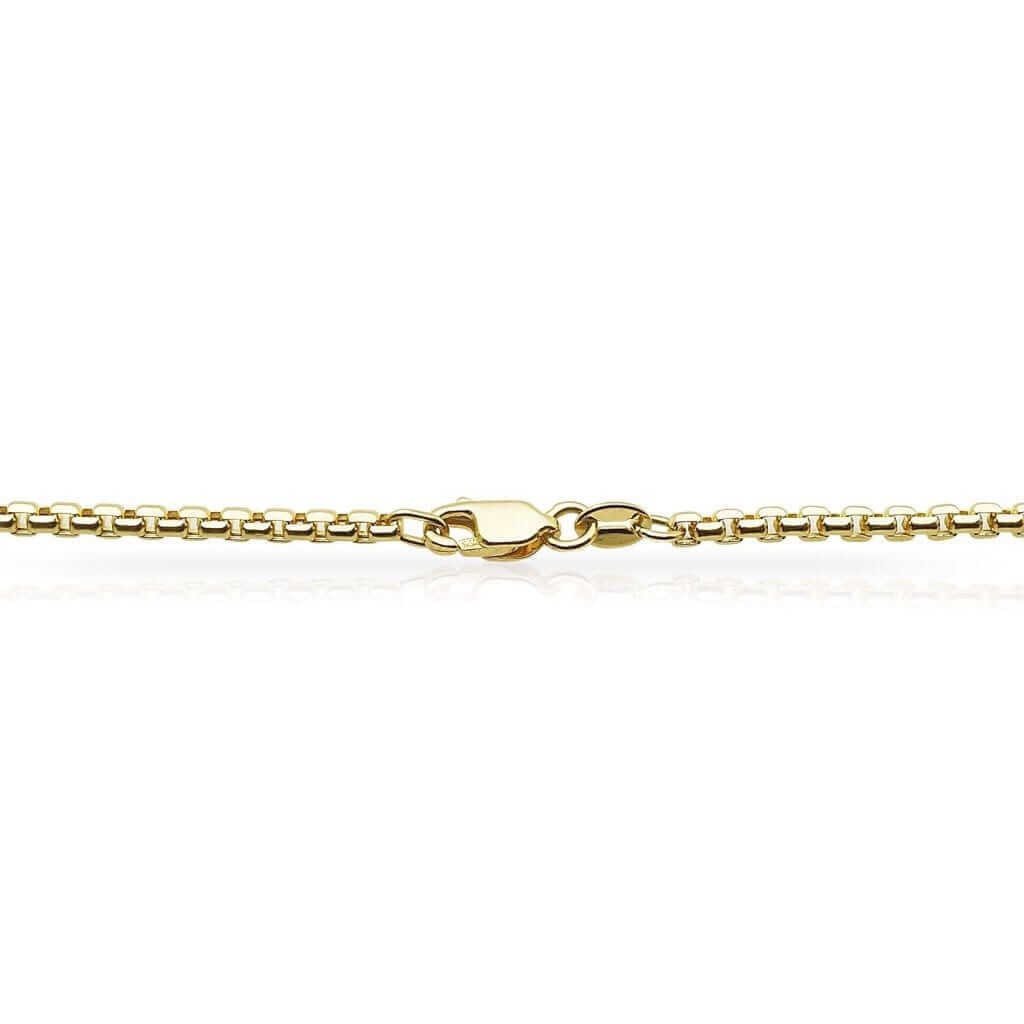 14K Yellow Gold Hollow 2mm Round Box Chain Necklace 18″ 20″ 22″ 24″ 26″