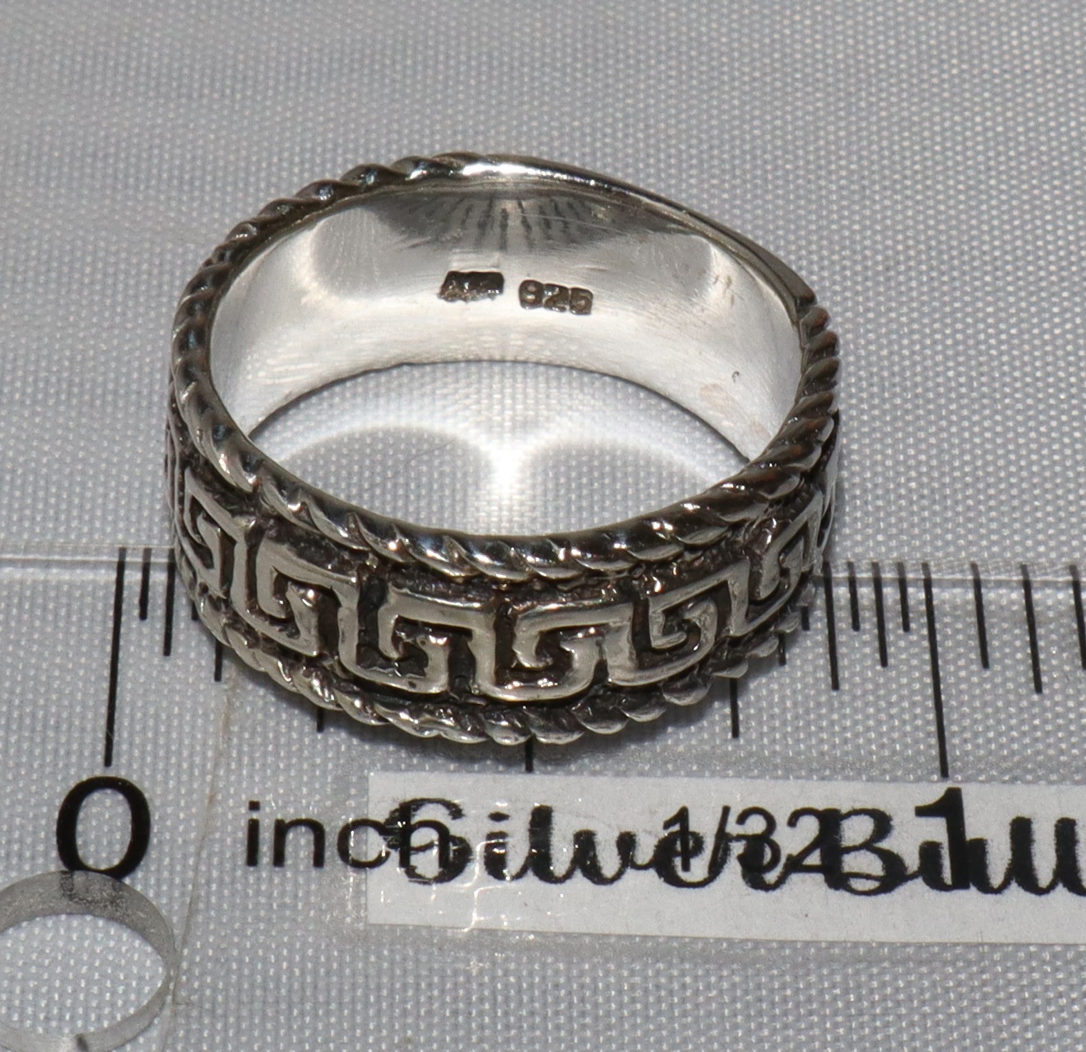 Vintage Sterling Silver Greek Key Band Ring Size 7+