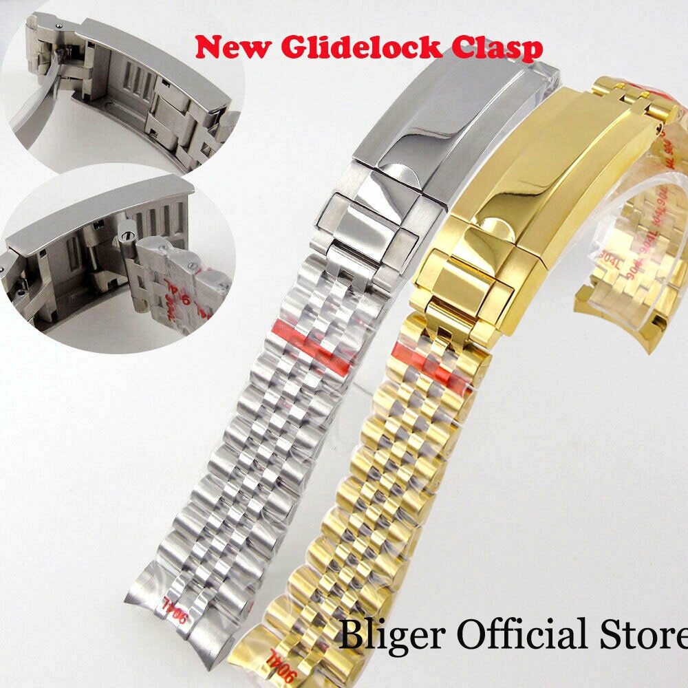 20MM Width Black Gold Brushed/Polished Oyster Strap Bracelet Slide Lock Clasp