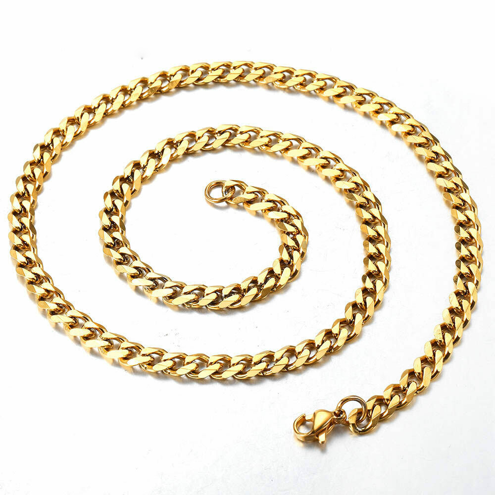 14K Gold Plated Stainless Steel Cuban Curb Chain Necklace Bracelet 3/5/7/9/11mm