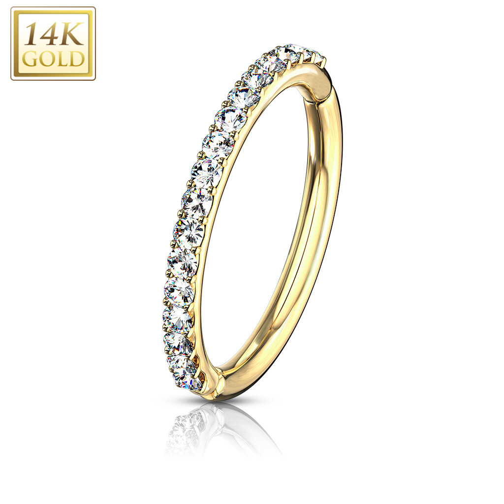 14K Gold CZ Hinged Nose Hoop Ring Tragus Rook Snug Eyebrow Piercing 16G