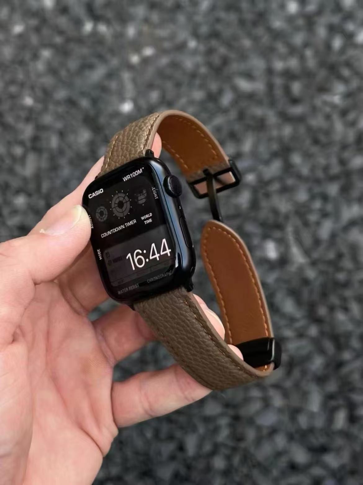 For Apple Watch S1-11/Ultra/SE Litchi Pattern Leather Magnetic Buckle Strap