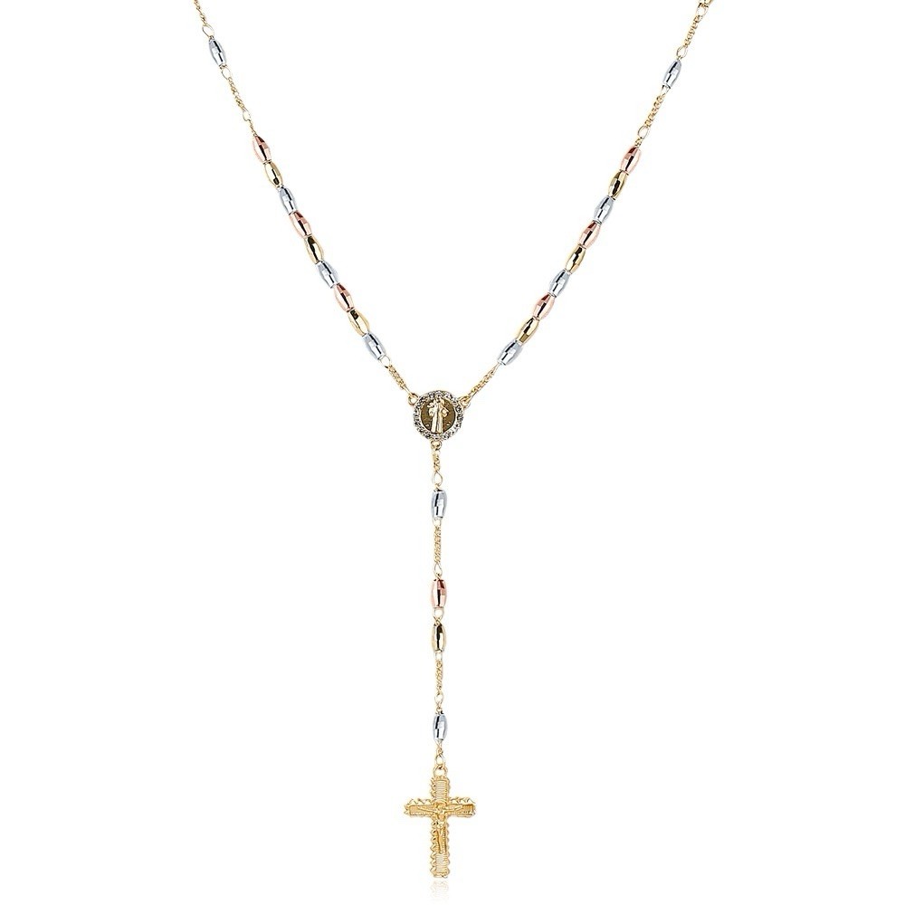 14K Gold Plated Colorful Beads Cross Necklace + Pendant