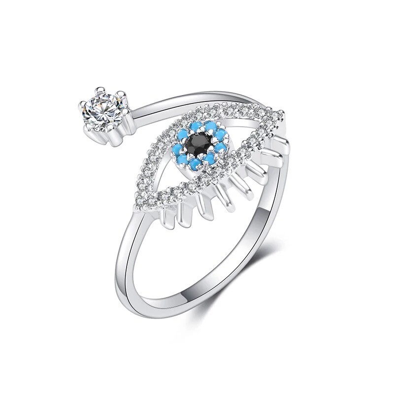 ZARD Good Luck Evil Eye Shaped Blue White Cubic Zirconia Ring Sterling Silver