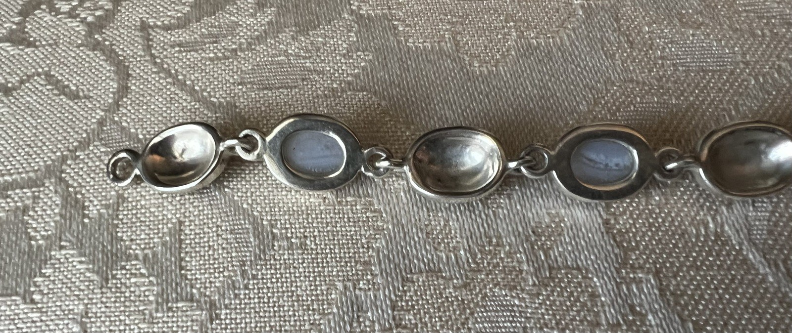 Delicate Lace Agate & Marcasite Sterling Silver Bracelet 7 1/2 Inches
