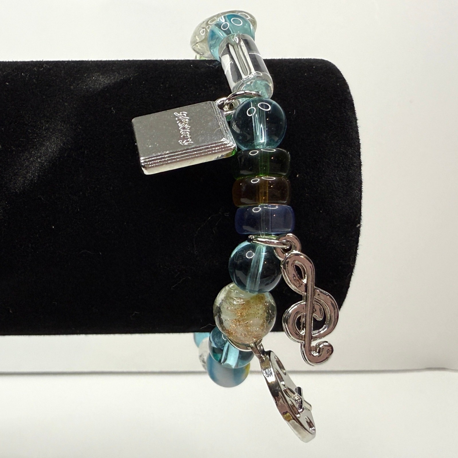 Glass Beaded Charm Bracelet Music Note Book Apple Star Multi Color Stretch Band