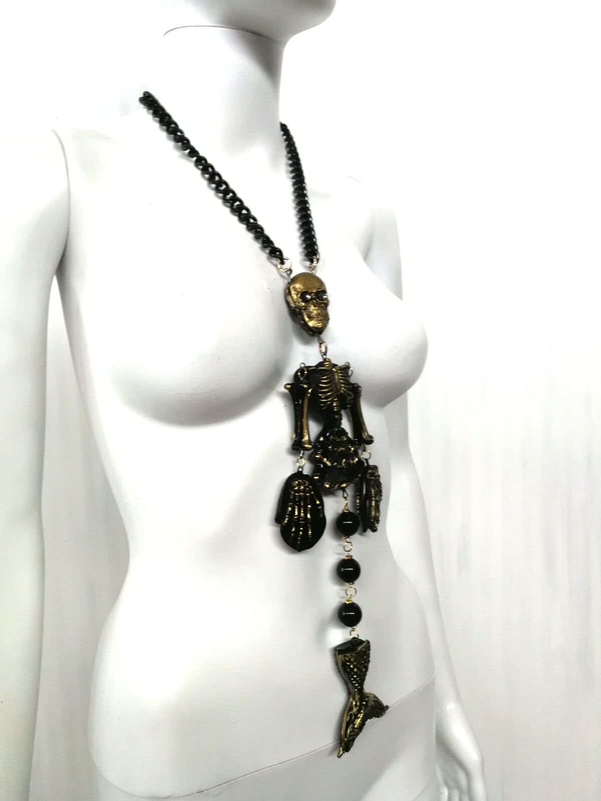 Santa Muerte Magic Macabre Necklace Pendant Skull Skeleton Siren Mermaid Jewelry