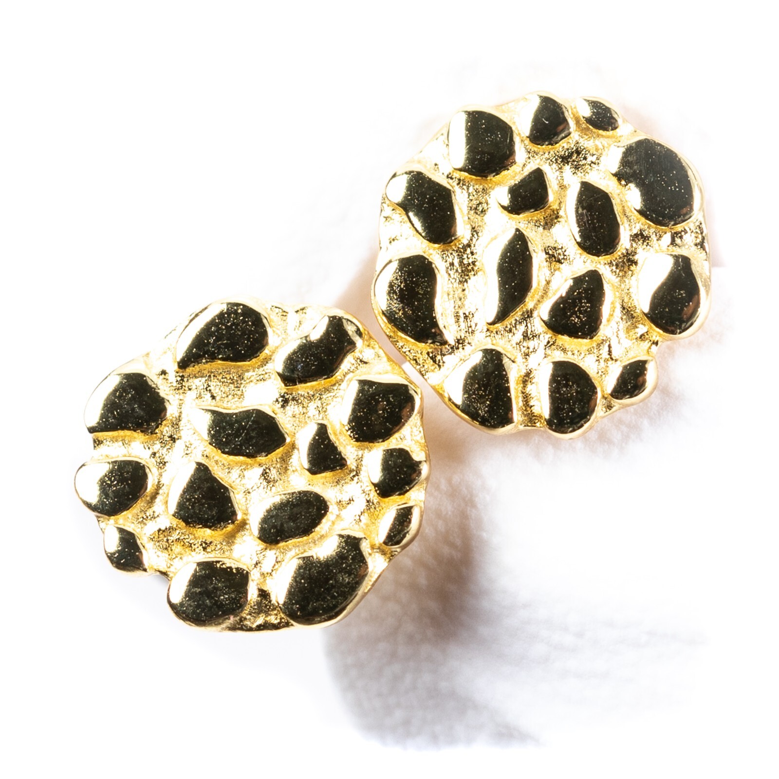 Men’s Round 14K Gold Plated 925 Sterling Hip Hop Circle Nugget Stud Earrings