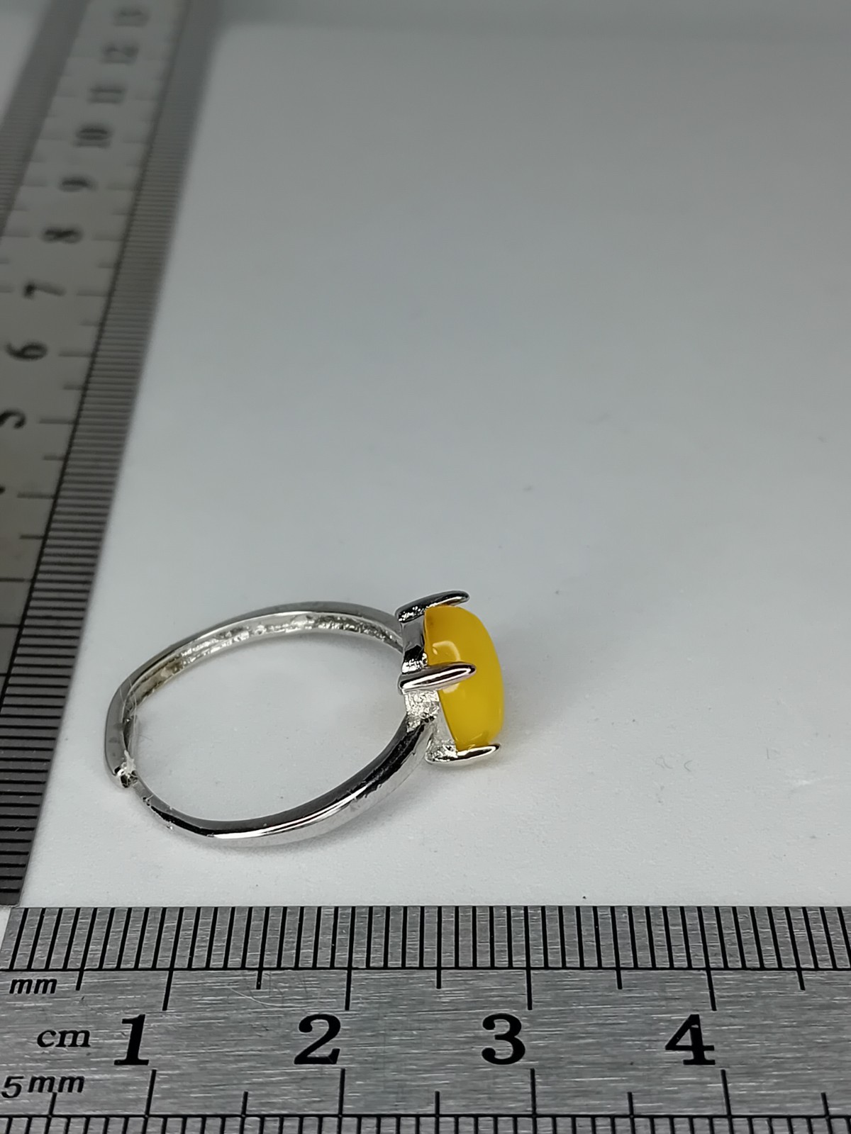 Honey Yellow Amber Crystal Gemstone Ring Adjustable Silver Tone Plated Simple