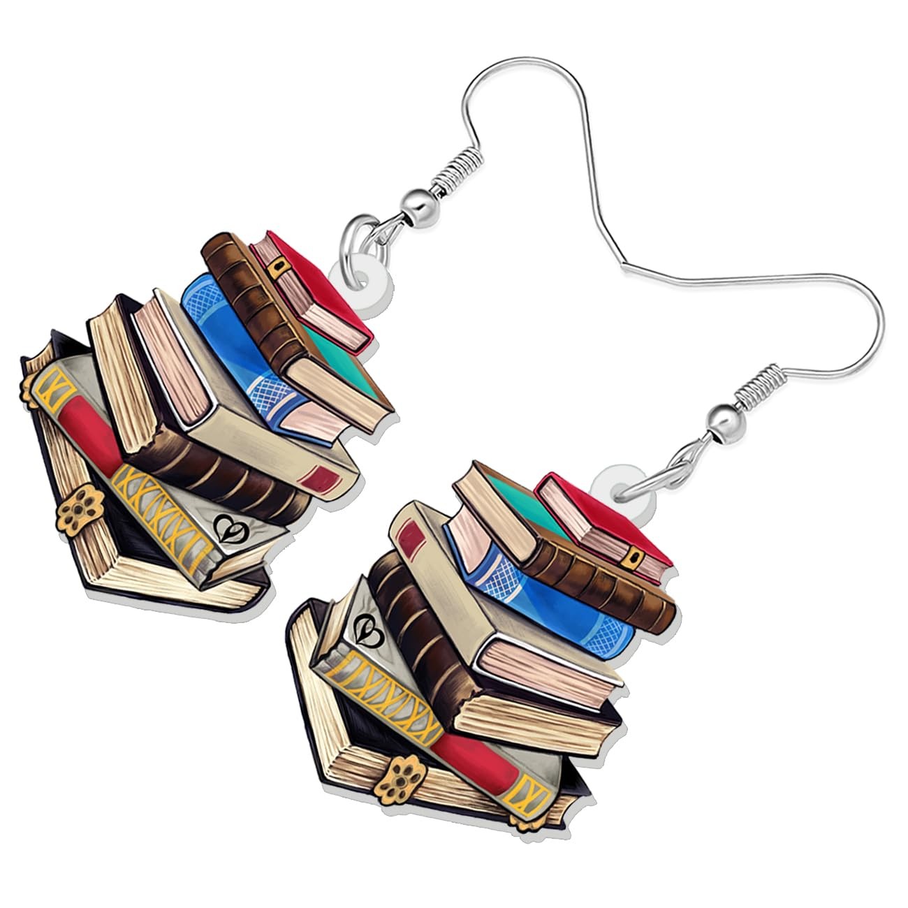 Acrylic Novelty Book Earrings Bookshelf Dangle Back To School Jewelry Teacher Ap