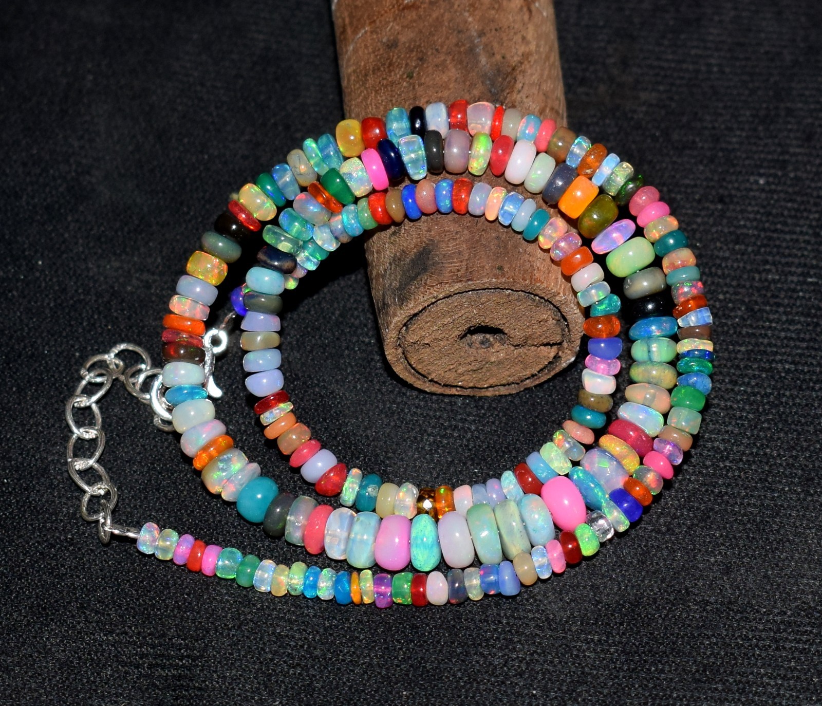 16″Natural Ethiopian Opal Wello Fire Opal Gemstone Bead Necklace Jewelry