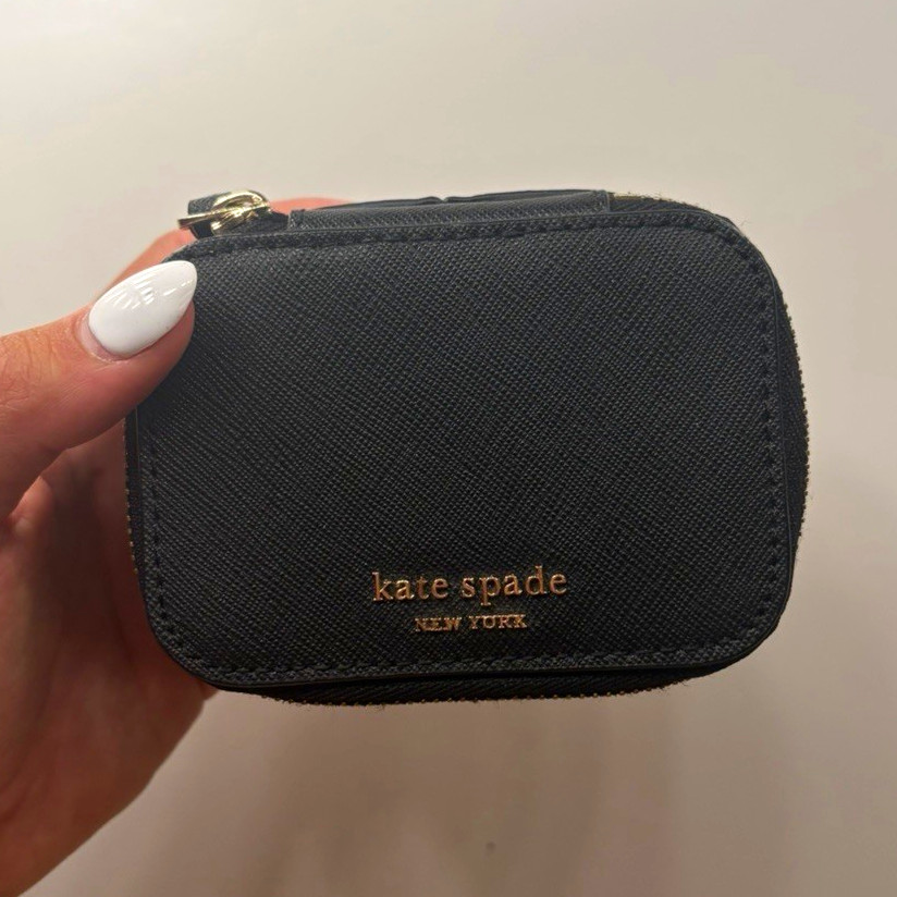 Kate Spade Black Travel Zip-Around Faux Leather Lined Jewelry Case 6pc