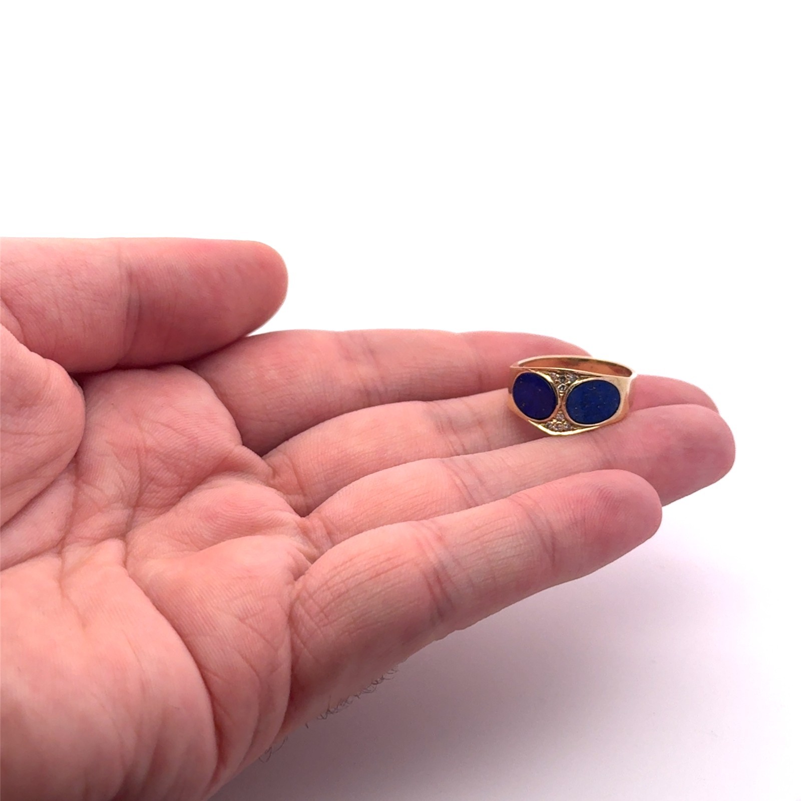 14k Stamped Yellow Gold Vintage Diamond & Lapis Lazuli Ring Size 7.5