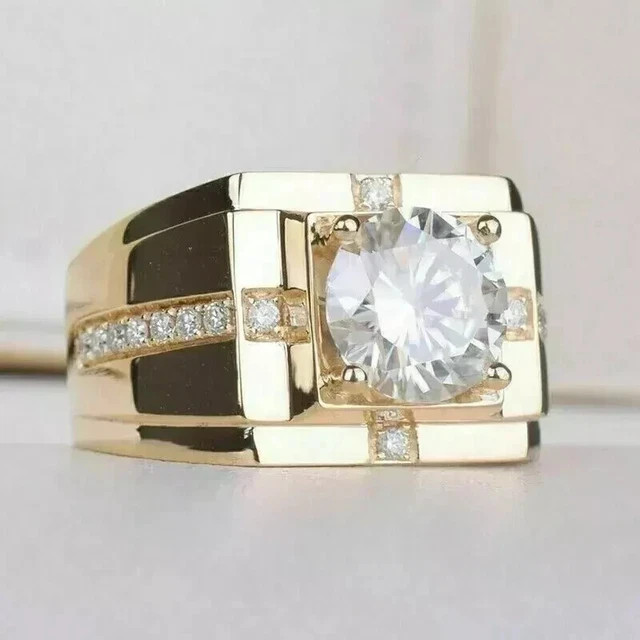 3.00Ct Round Cut Lab Created Diamond Wedding Men’s Ring 14k Yellow Gold Plated