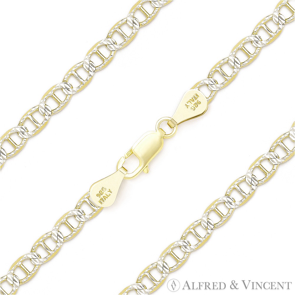 4.4mm Marina / Mariner Link Sterling Silver 14k Yellow Gold-Plated Chain Anklet