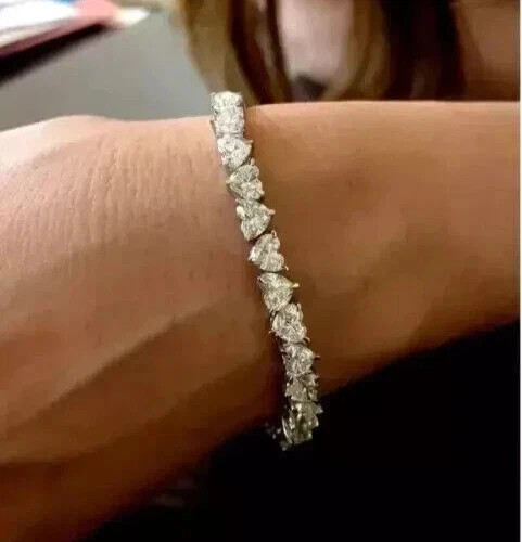8Ct Heart Cut Lab-Created Diamond Women’s Tennis Bracelet 14K White Gold Finish