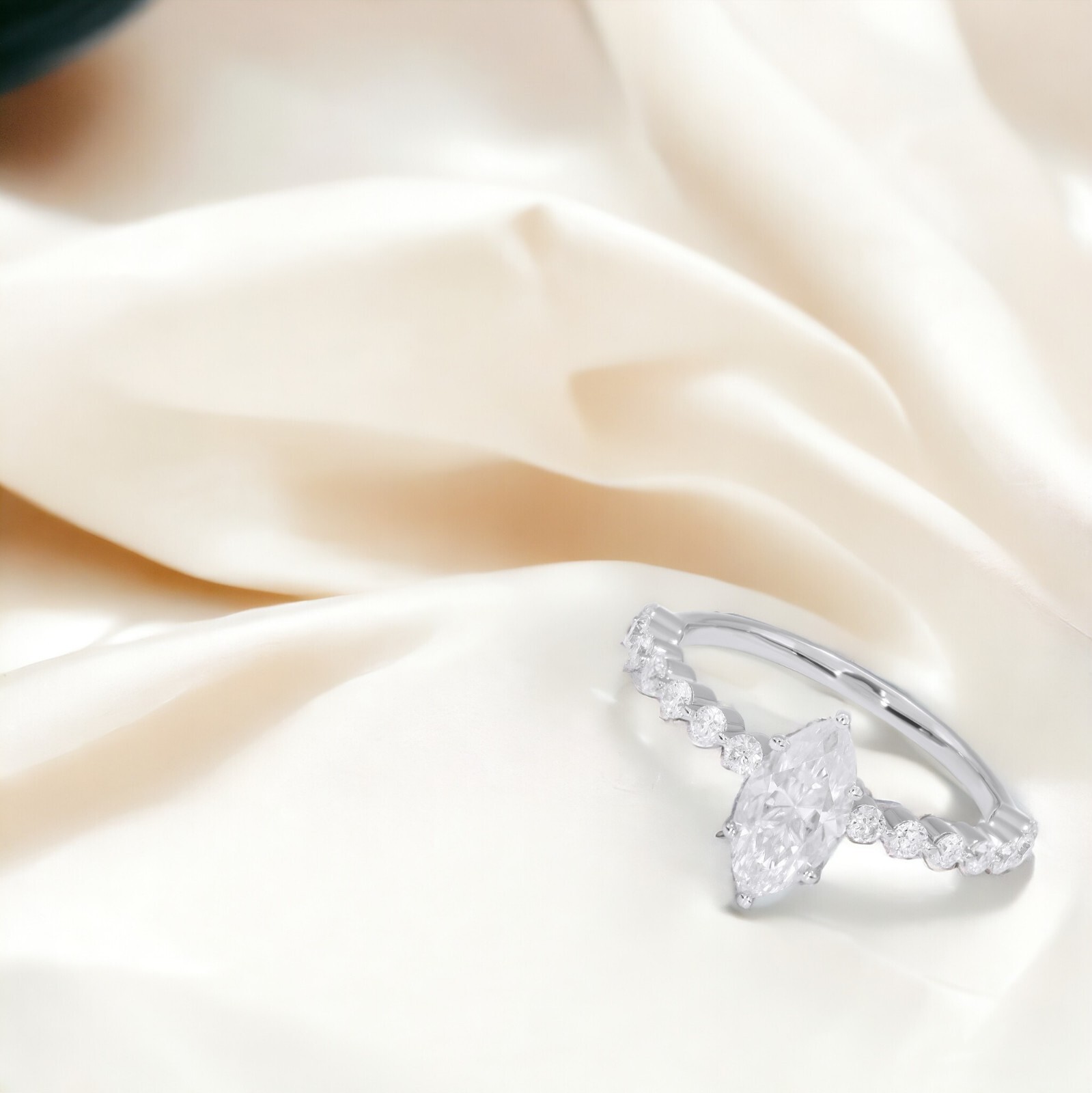 1.40Ct Marquise & Round Cut Moissanite Engagement Ring 10K Gold Women’s Gift