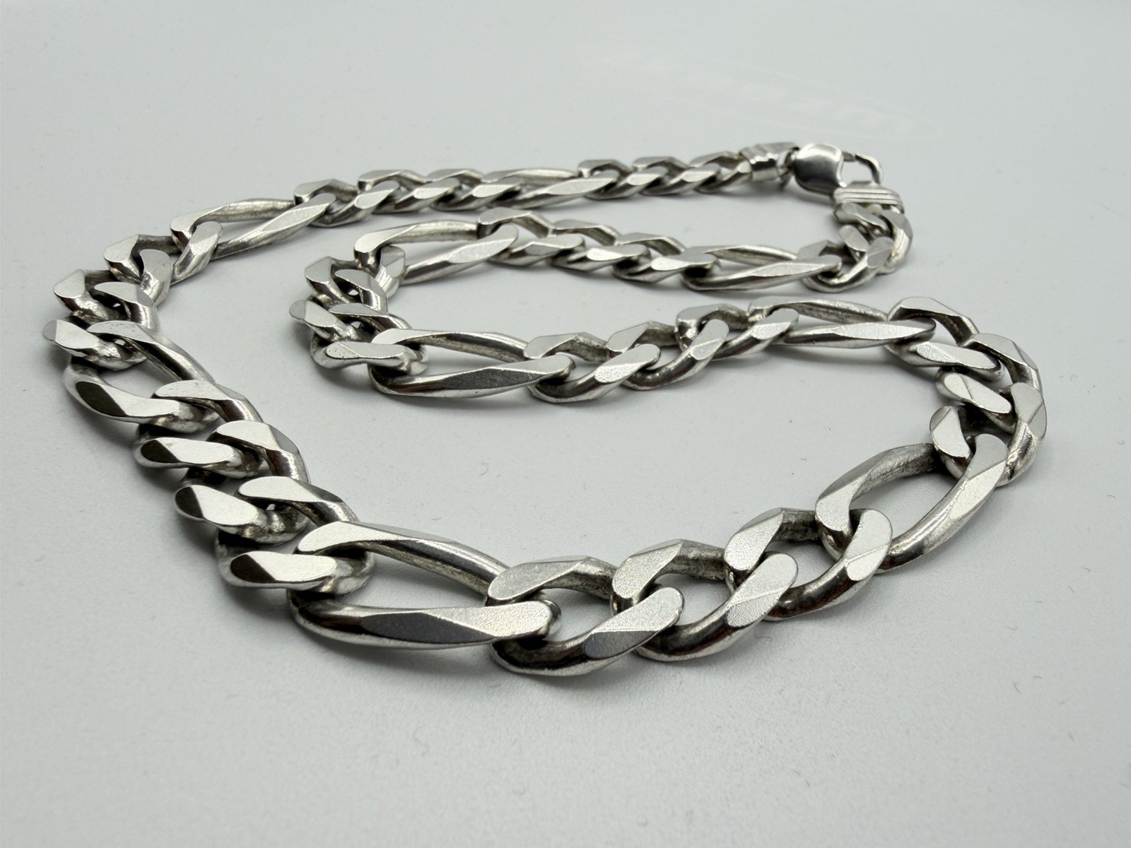 122g VTG Sterling Silver 925 Large Figaro Link Chain Necklace Heavy Size 21-1/2”