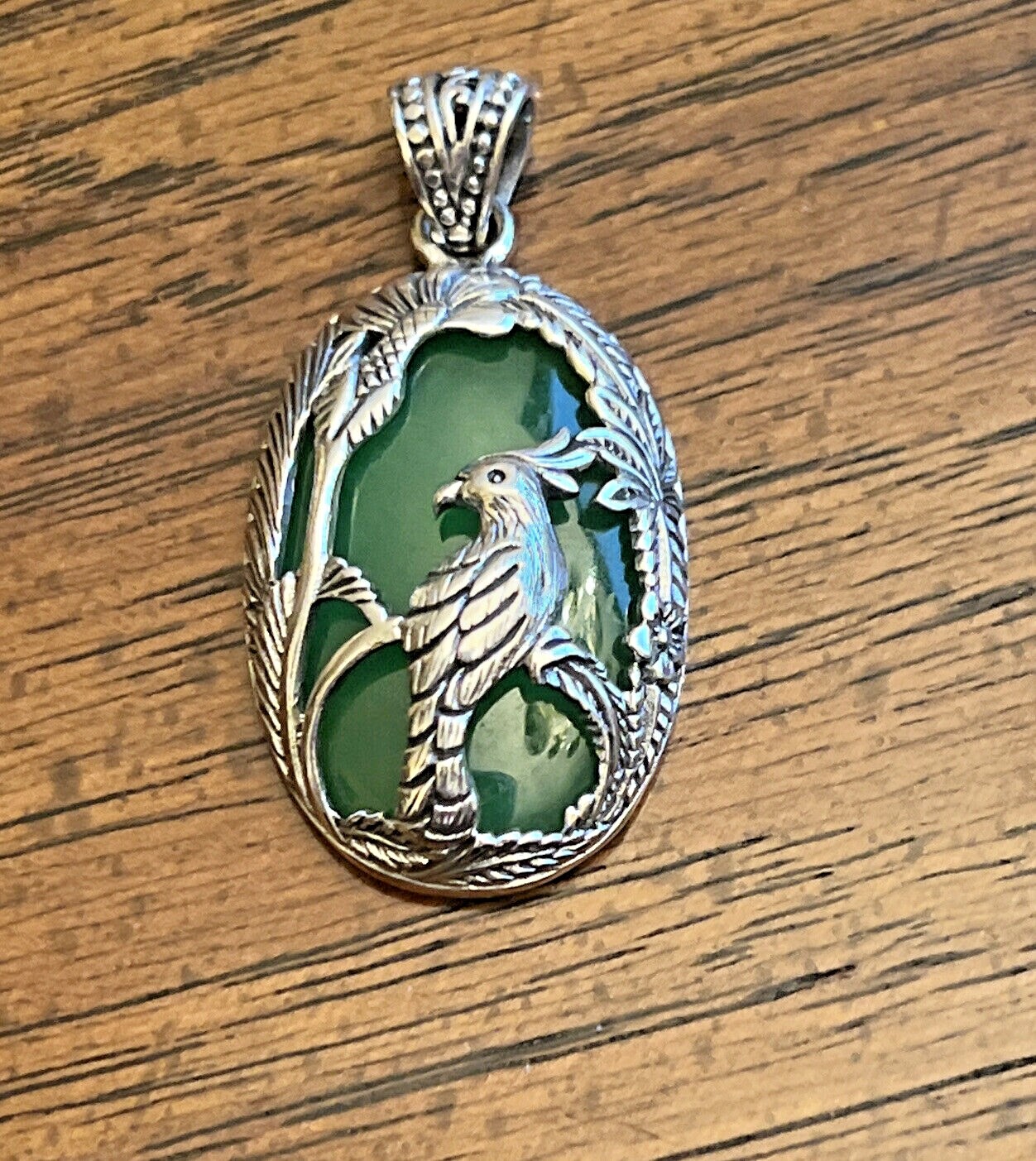 BALI LEGACY Green Jade Kokatu Pendant in 925 Sterling Silver 8 Grams 24.00 ctw