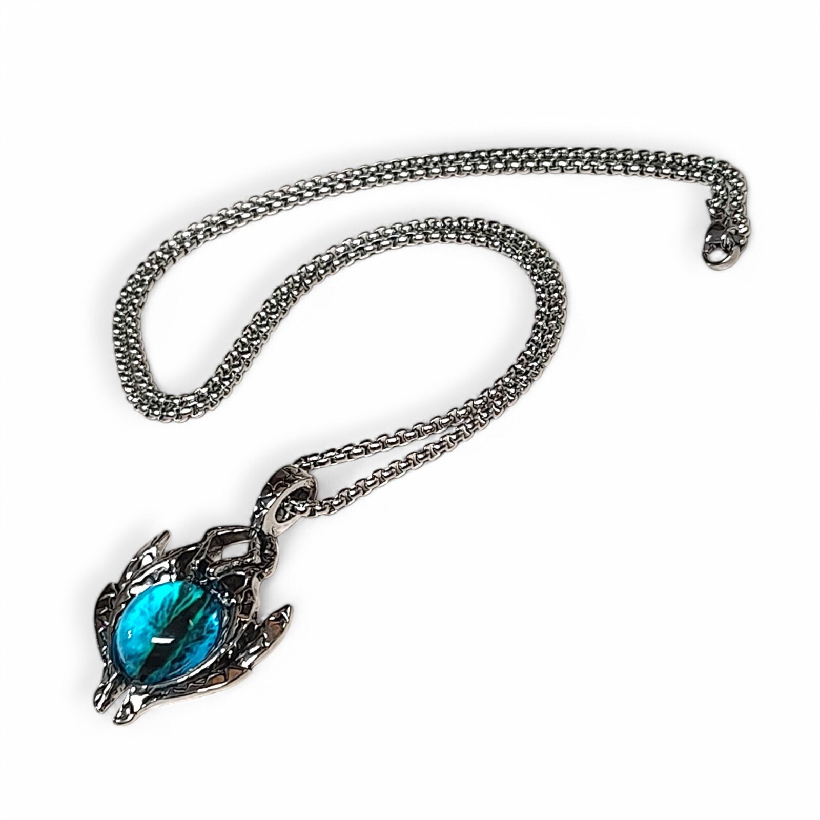 Chunky Blue Dragon’s Eye Amulet Talisman In Stainless Pendant Necklace 23.5″