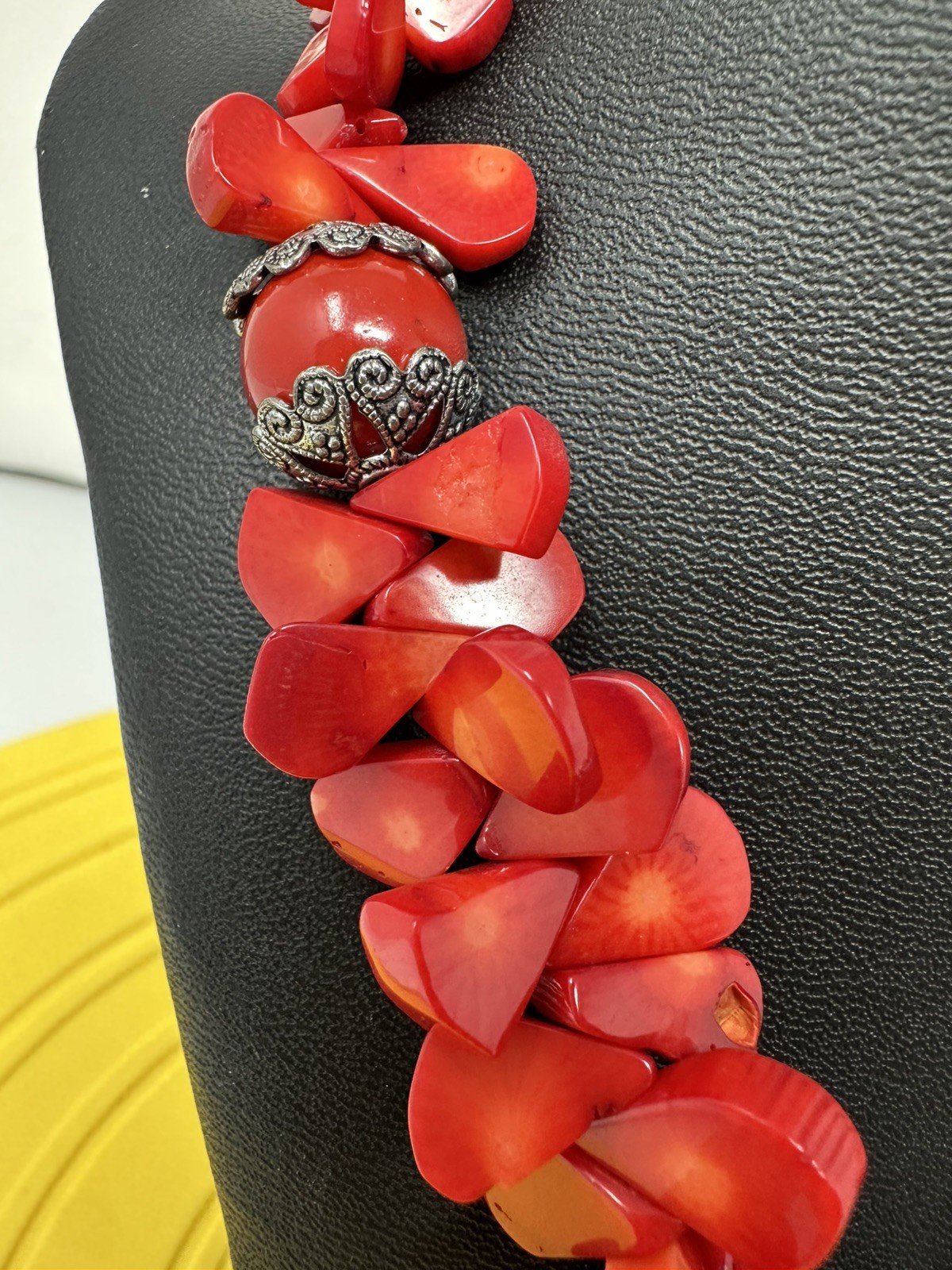Sterling Silver Cross On A Red Coral Bead Necklace 114 Grams 17 Inch