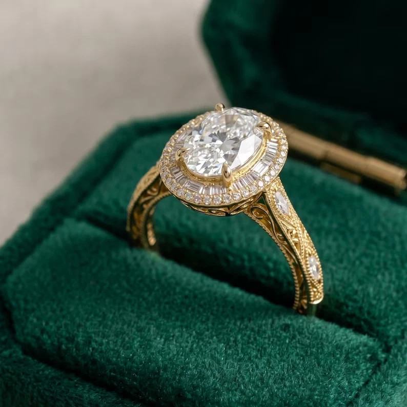 IGI 4.50Ct Oval F-VS1 Lab Grown Diamond Double Halo Wedding Ring 14k Yellow Gold