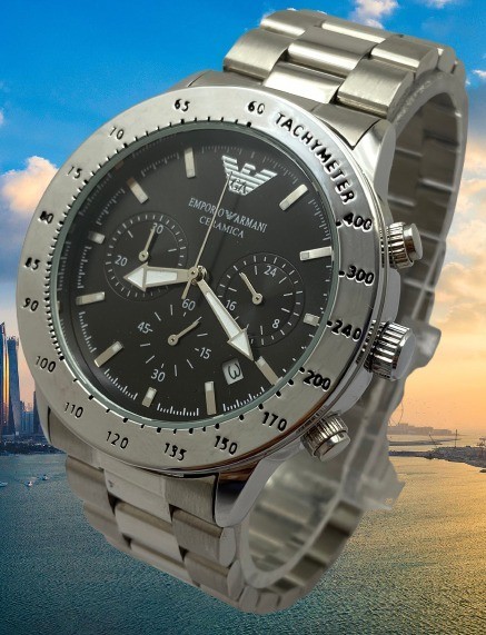 Refurbished Luxury Emporio Armani Black Dial Silver-Tone Quartz Men’s Watch