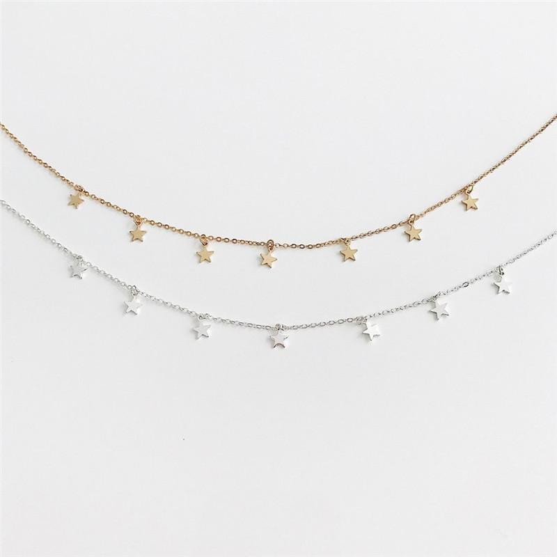 Star Charm Choker Necklace Clavicle Chain Silver Metal Collar Jewelry Gift