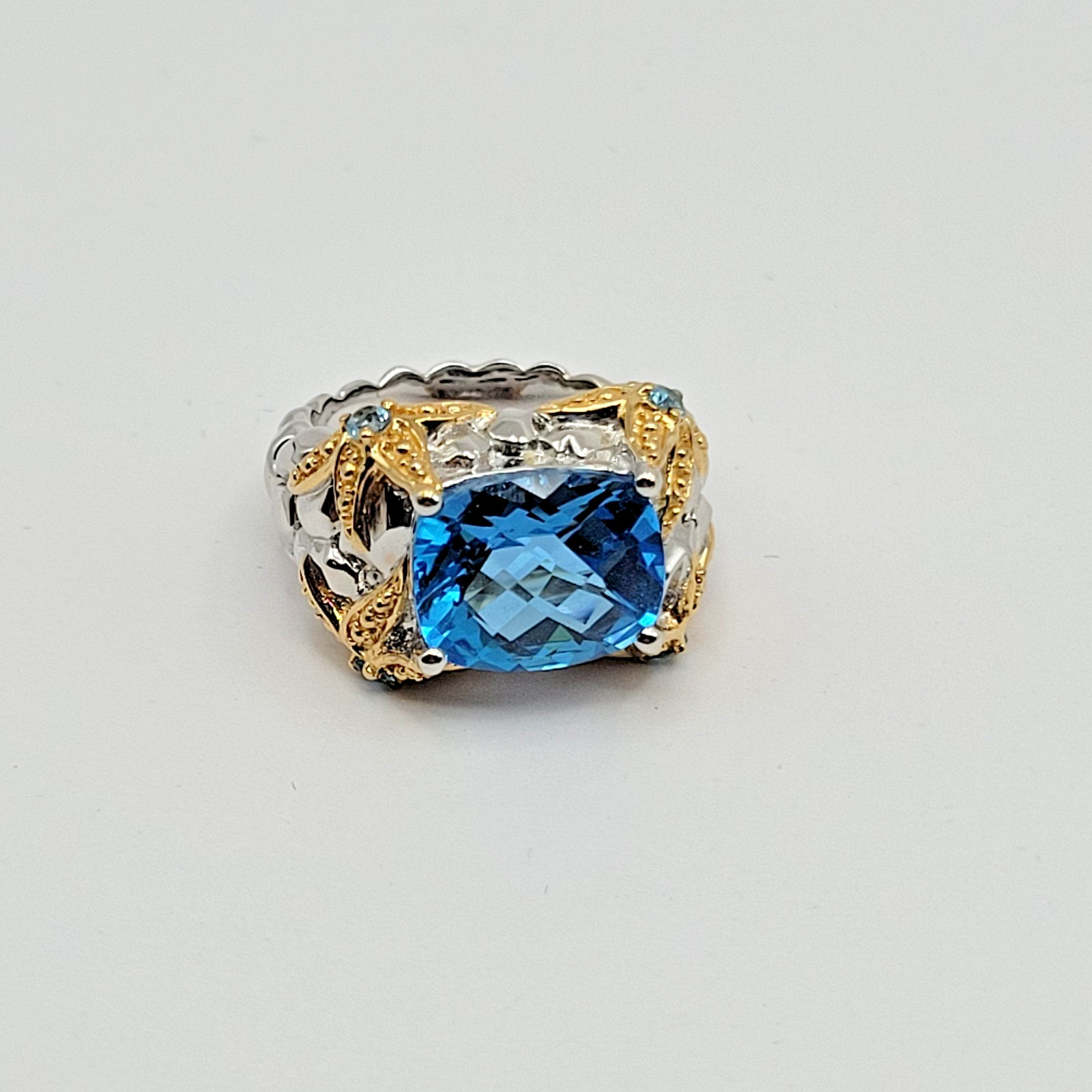 Victoria Wieck 18k Sterling Silver Swiss Blue Topaz Starfish Ring – Size 6